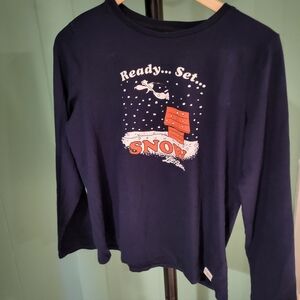L.L. Bean x Peanuts 'Ready Set Snow' Long Sleeve Tee, Navy, M
